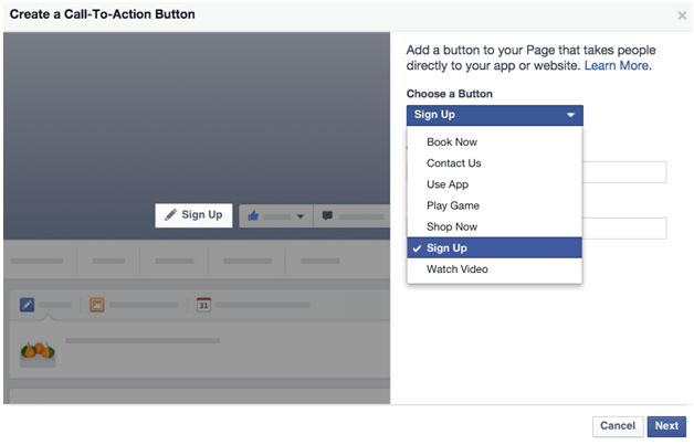 FB cta button